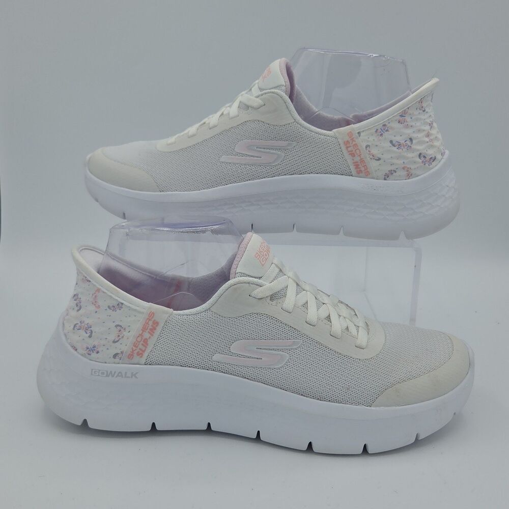 Skechers Slip-ins Go Walk Flex Womens 7.5 White Pink NWOB Walking Shoes 124823
